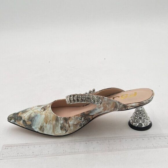 FSJ Marble Rhinestone Cone Low Heel Mule Pointed Toe One Strap Sandal Dress Shoe - Picture 2 of 8